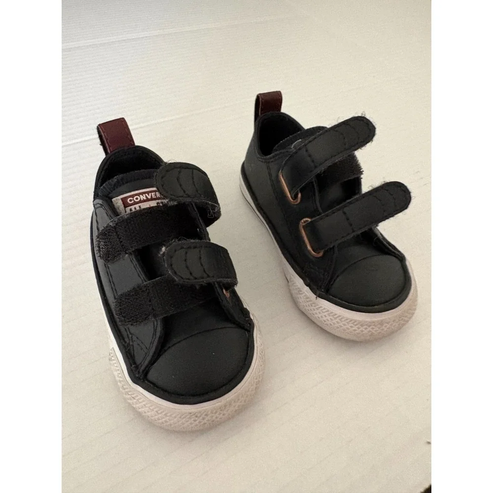Converse All‎ Star Infant Size 4 Black Double Strap Sneakers EUC Toddler